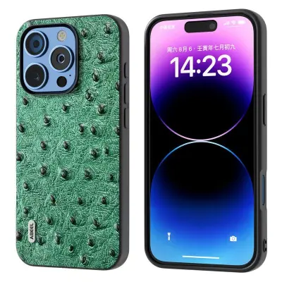 ABEEL iPhone 16 Pro Max Mobilskal Äkta Läder Ostrich Textur Grön