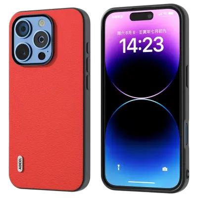 ABEEL iPhone 16 Pro Max Mobilskal Äkta Läder PC+TPU Röd