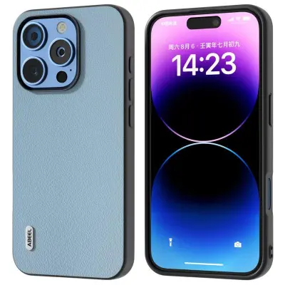 ABEEL iPhone 16 Pro Max Mobilskal Anti-Drop Äkta Läder - Ljusblå