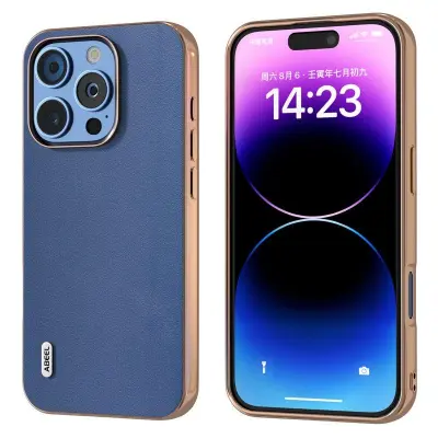 ABEEL iPhone 16 Pro Max Mobilskal Electroplating Äkta Läder Blå