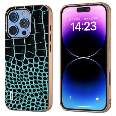 ABEEL iPhone 16 Pro Max Mobilskal Electroplating Äkta Läder Grön