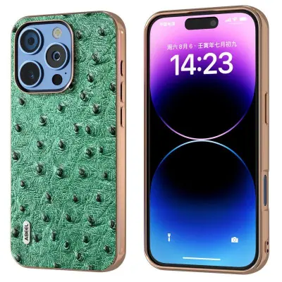 ABEEL iPhone 16 Pro Max Mobilskal Electroplating Grön Äkta läder