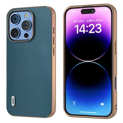 ABEEL iPhone 16 Pro Max Mobilskal Electroplating Grön Äkta läder