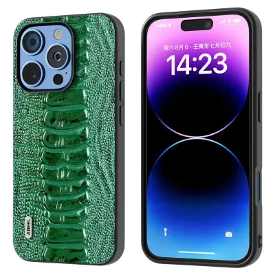 ABEEL iPhone 16 Pro Max Mobilskal Krokodil Textur Äkta Läder Grön
