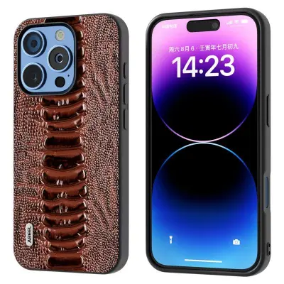 ABEEL iPhone 16 Pro Max Mobilskal Krokodil Textur Äkta Läder - Brun