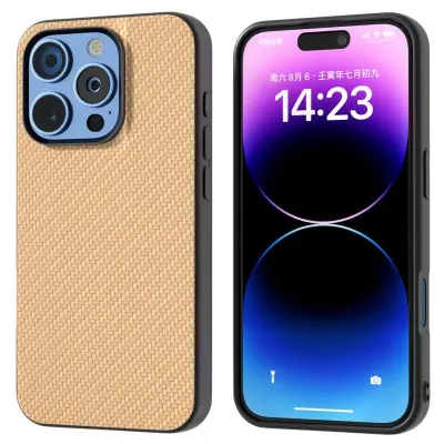 ABEEL iPhone 16 Pro Max Mobilskal Läder+PC+TPU Kolfiber Gul