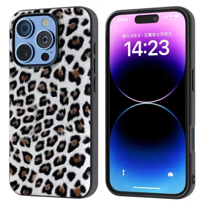 ABEEL iPhone 16 Pro Max Mobilskal Leopardmönster PU+TPU Silver