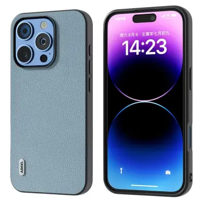 ABEEL iPhone 16 Pro Max Mobilskal Litchi Textur Äkta Läder Blå