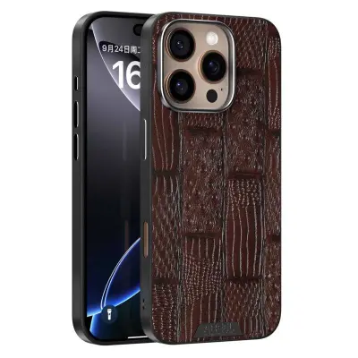 ABEEL iPhone 16 Pro Max Mobilskal MagSafe Äkta Läder Brun