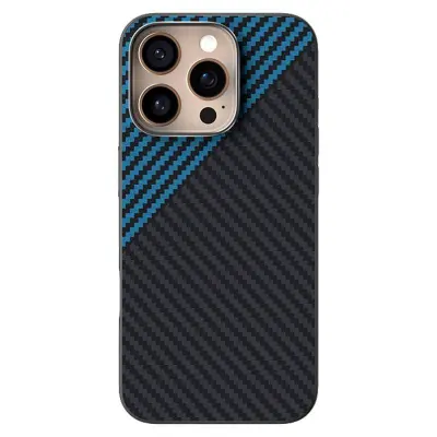 ABEEL iPhone 16 Pro Max Mobilskal MagSafe Kolfiber Svart / Blå