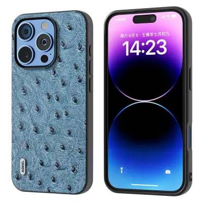 ABEEL iPhone 16 Pro Max Mobilskal Ostrich Textur Äkta Läder Blå