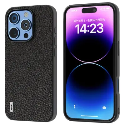 ABEEL iPhone 16 Pro Max Mobilskal TPU + Äkta Läder Skydd - Svart