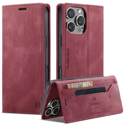 AUTSPACE iPhone 16 Pro Max Wallet Fodral KonstLäder - Röd