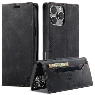 AUTSPACE iPhone 16 Pro Max Wallet Fodral KonstLäder - Svart