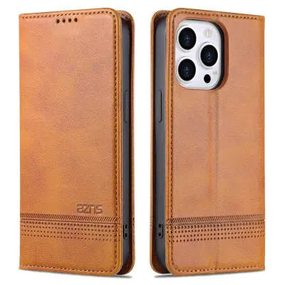 AZNS iPhone 16 Pro Max Plånboksfodral Folio Konstläder - Brun