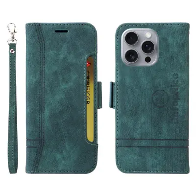 BETOPNICE 001 iPhone 16 Pro Max Plånboksfodral Konstläder - Grön