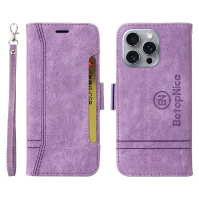 BETOPNICE 001 iPhone 16 Pro Max Plånboksfodral Konstläder - Lila