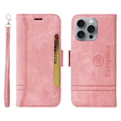 BETOPNICE 001 iPhone 16 Pro Max Plånboksfodral Konstläder - Rosa
