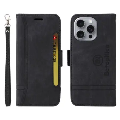 BETOPNICE 001 iPhone 16 Pro Max Plånboksfodral Konstläder - Svart