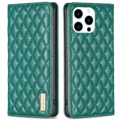 BINFEN COLOR BF Style-16 iPhone 16 Pro Max Fodral KonstLäder - Grön