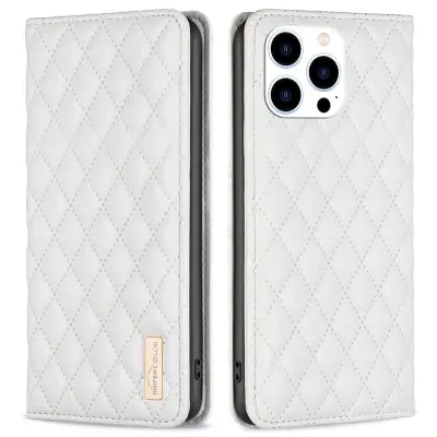 BINFEN COLOR BF Style-16 iPhone 16 Pro Max Fodral KonstLäder - Vit