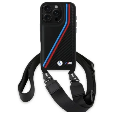 BMW iPhone 16 Pro Max Mobilskal Carbon Tricolor&Strap - Svart
