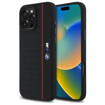 BMW iPhone 16 Pro Max Mobilskal MagSafe Silikon Hexagon Röd Line