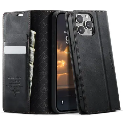 CASEME 033 iPhone 16 Pro Max Skal RFID Blocker Läder Svart