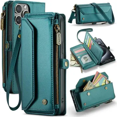 CASEME Plånboksfodral Konstläder för iPhone 16 Pro Max - Grön