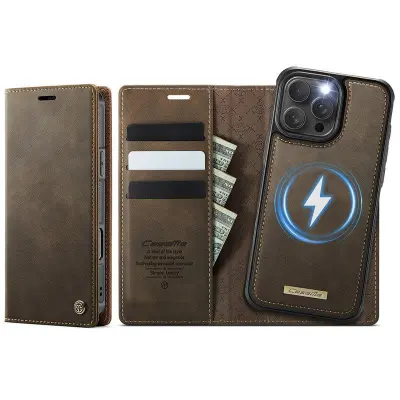 CASEME C49 iPhone 16 Pro Max Mobilskal MagSafe KonstLäder RFID-Skydd Brun