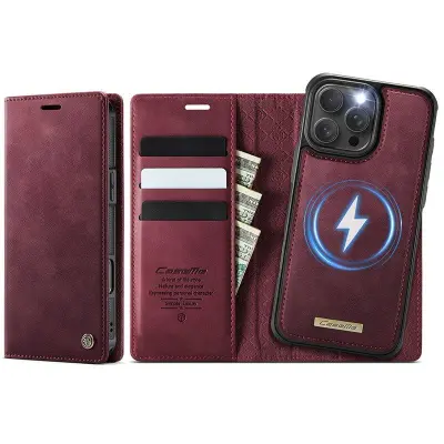 CASEME C49 iPhone 16 Pro Max Mobilskal MagSafe KonstLäder RFID-Skydd Röd