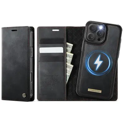 CASEME C49 iPhone 16 Pro Max Mobilskal MagSafe KonstLäder RFID-Skydd Svart