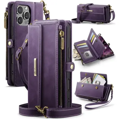 Caseme iPhone 16 Pro Max Plånboksfodral RFID Blocking Zipper - Lila