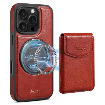 DENIOR D22 iPhone 16 Pro Max Mobilskal Äkta Läder Röd