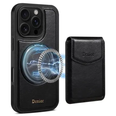 DENIOR D22 iPhone 16 Pro Max Mobilskal Äkta Läder Svart