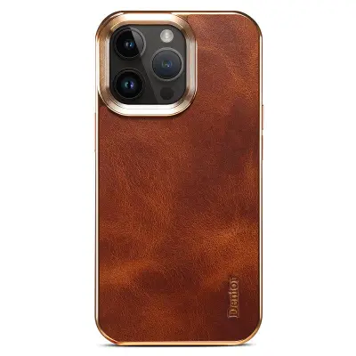 DENIOR iPhone 16 Pro Max Mobilskal Äkta Läder Elektropläterad - Brun