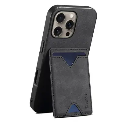 DENIOR iPhone 16 Pro Max Fodral Konstläder Med Kortfack - Svart