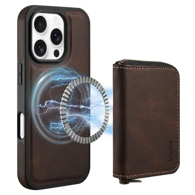 DENIOR iPhone 16 Pro Max Mobilskal Äkta Läder Med Fack - Brun