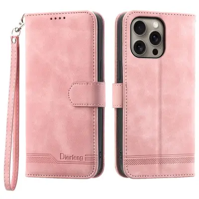DIERFENG DF-03 iPhone 16 Pro Max Plånboksfodral Konstläder - Rosa