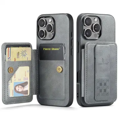 FIERRE SHANN 024 iPhone 16 Pro Max Fodral KonstLäder - Grå