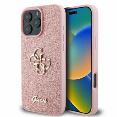 Guess iPhone 16 Pro Max Mobilskal Fixed Glitter Big 4G - Rosa