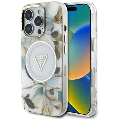 Guess iPhone 16 Pro Max Mobilskal Magsafe Glitter Flowers - Vit