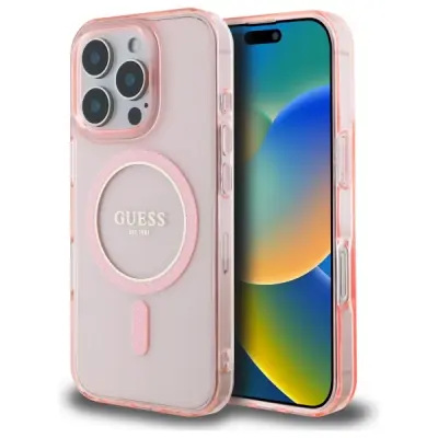 Guess iPhone 16 Pro Max Mobilskal MagSafe IML Glitter Circle - Rosa