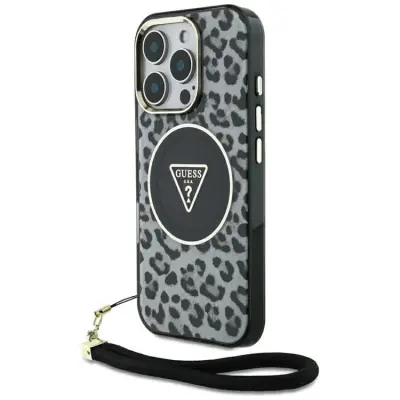 Guess iPhone 16 Pro Max Mobilskal MagSafe IML Leopard Triangle Strap