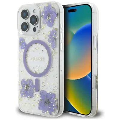 Guess iPhone 16 Pro Max Mobilskal MagSafe Resin Flowers - Lila
