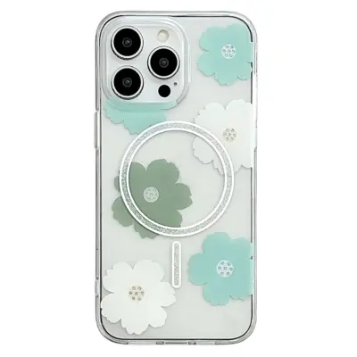 iPhone 16 Pro Max Mobilskal MagSafe Laser Floral (Grön Flowers)