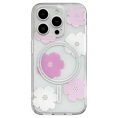 iPhone 16 Pro Max Mobilskal MagSafe Laser Floral (Large Rosa Flowers)
