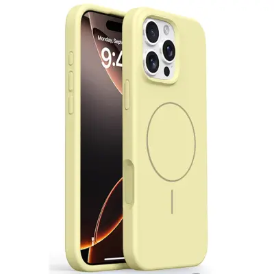 iPhone 16 Pro Max Mobilskal MagSafe Liquid Silikon Microfiber - Gul
