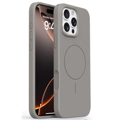 iPhone 16 Pro Max Mobilskal MagSafe Liquid Silikon Microfiber - Grå