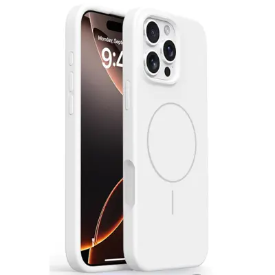 iPhone 16 Pro Max Mobilskal MagSafe Liquid Silikon Microfiber - Vit